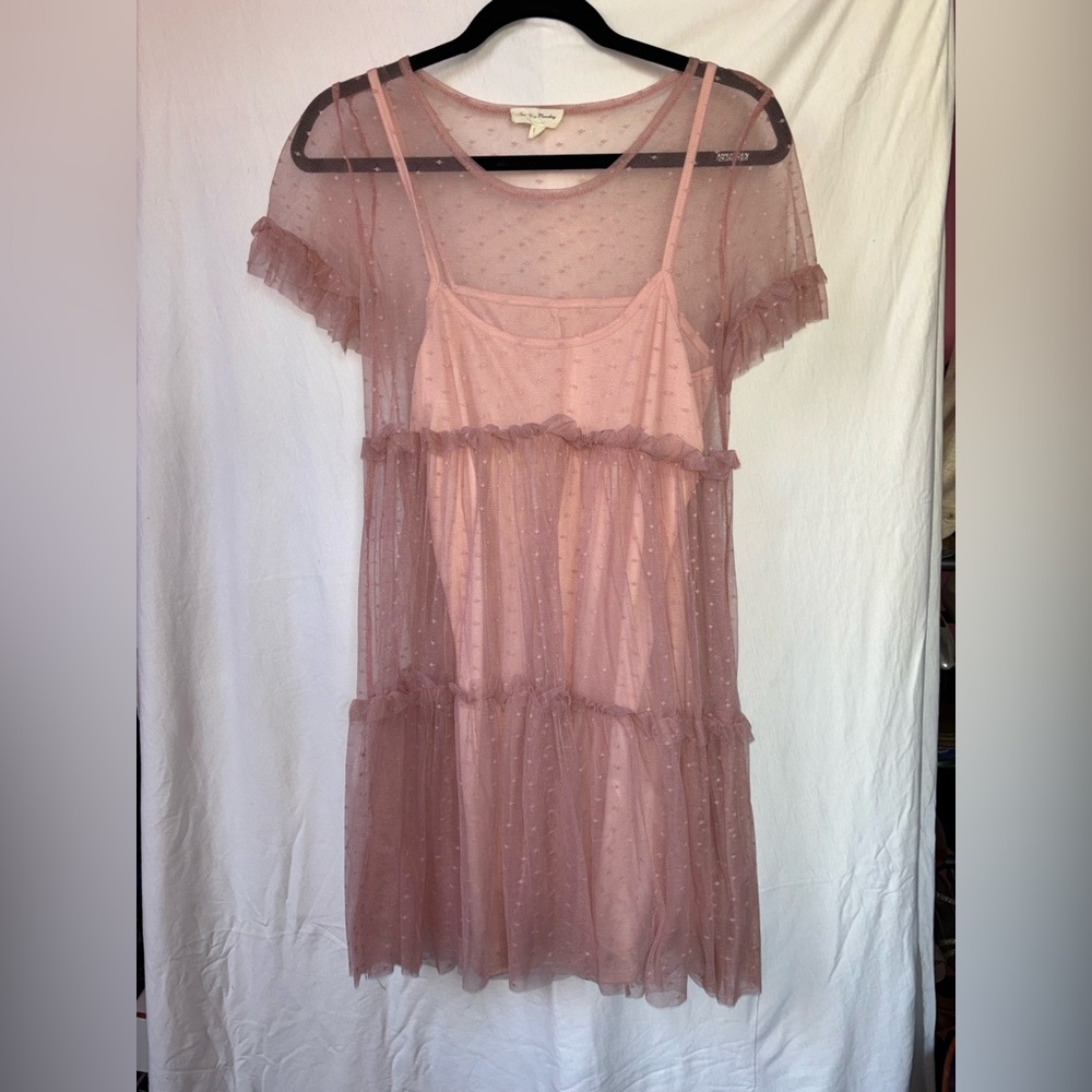 See you Monday Pink Sheer Layered Dress